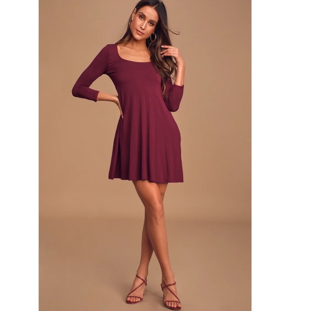 Twirl Power Wine Red Swing Dress with Pockets